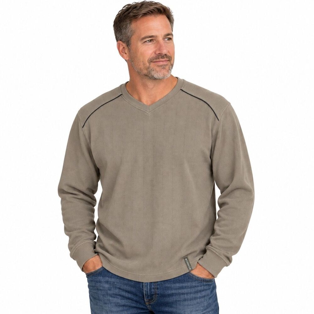 Columbia Sportswear Men’s Large V Neck Pullover Shirt Long Sleeve Taupe Outdoor
